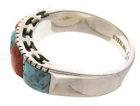 Turquoise Apple Coral Southwest Silver Ring Size 5-1/4 MW64257
